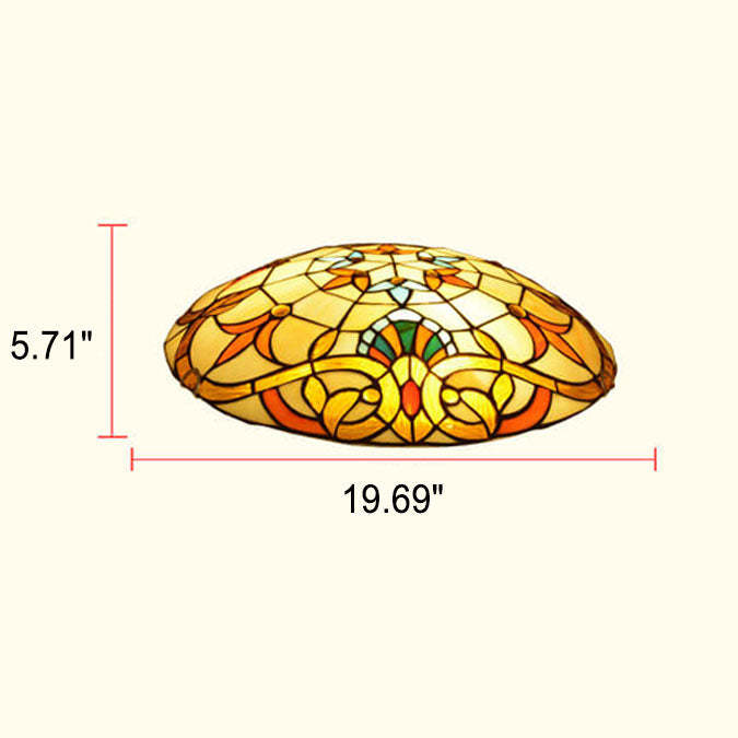 European Tiffany Baroque Round Stained Glass Flush Light