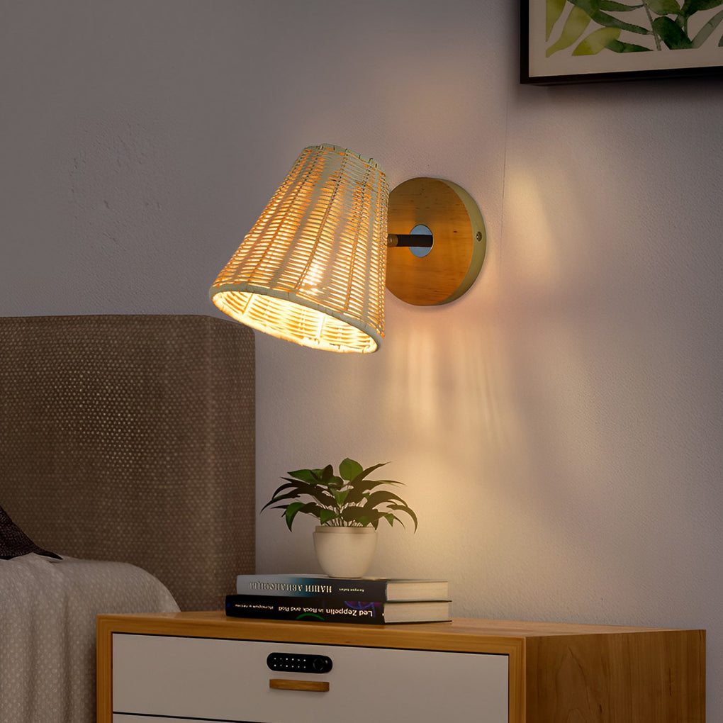 Minimalist Rattan Handwoven Adjustable Japanese Wall Lamp