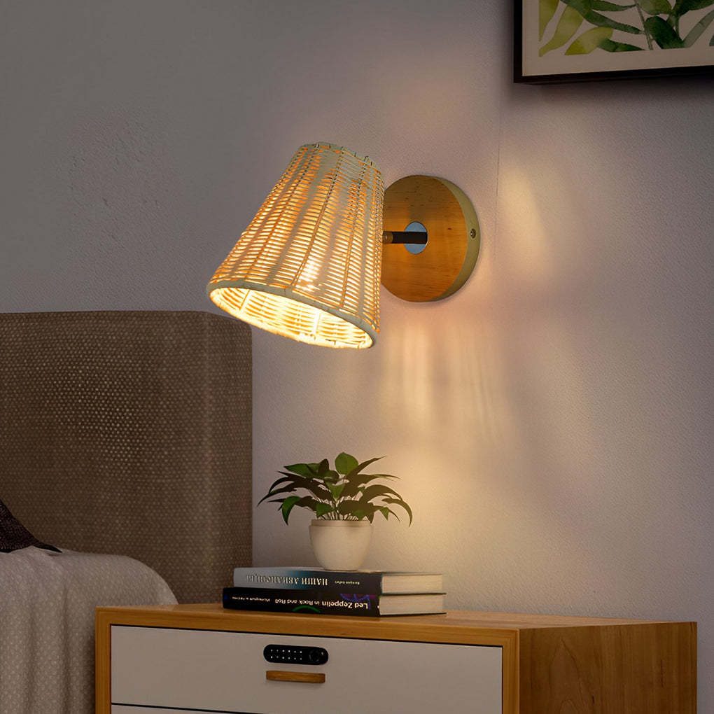 Minimalist Rattan Handwoven Adjustable Japanese Wall Lamp