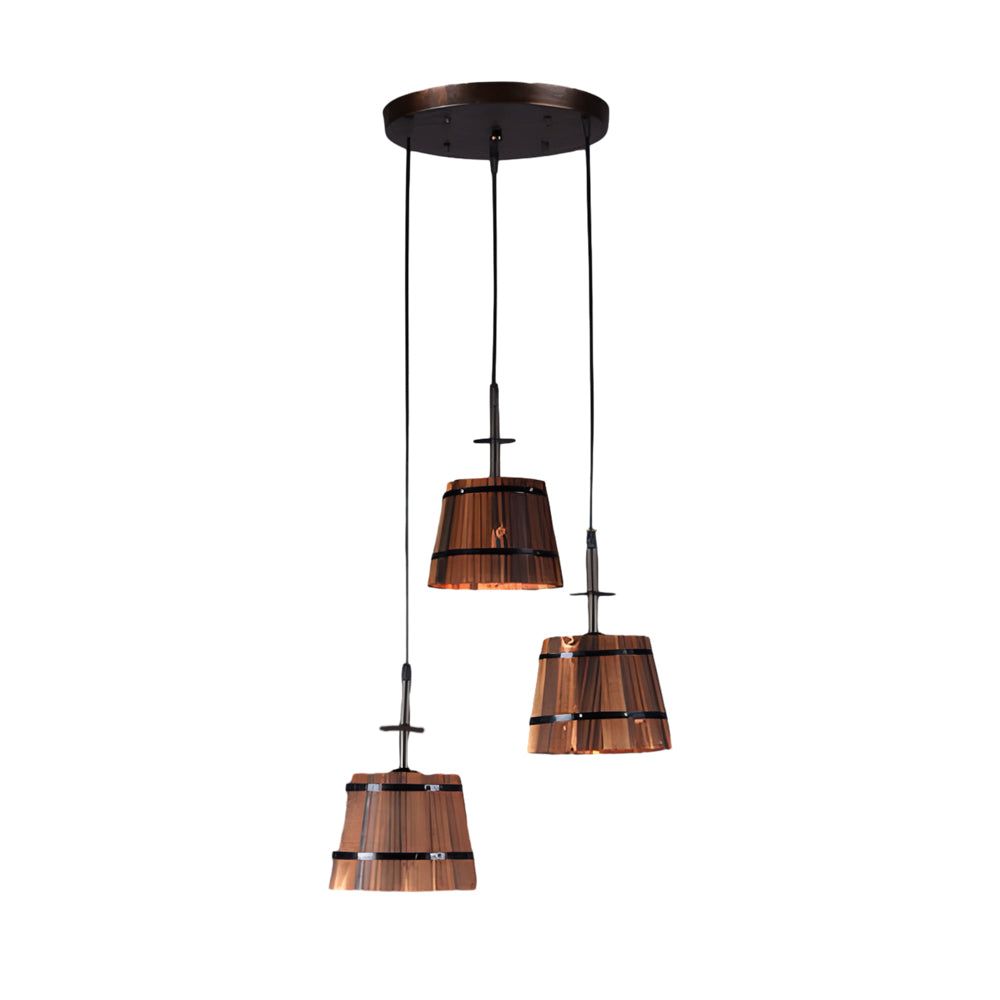 Rustic Wood Bucket Shade Cafe Pendant Light