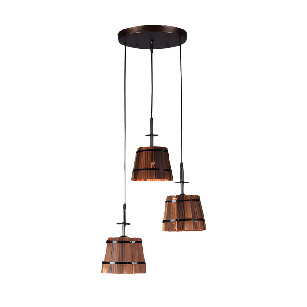 Rustic Wood Bucket Shade Cafe Pendant Light