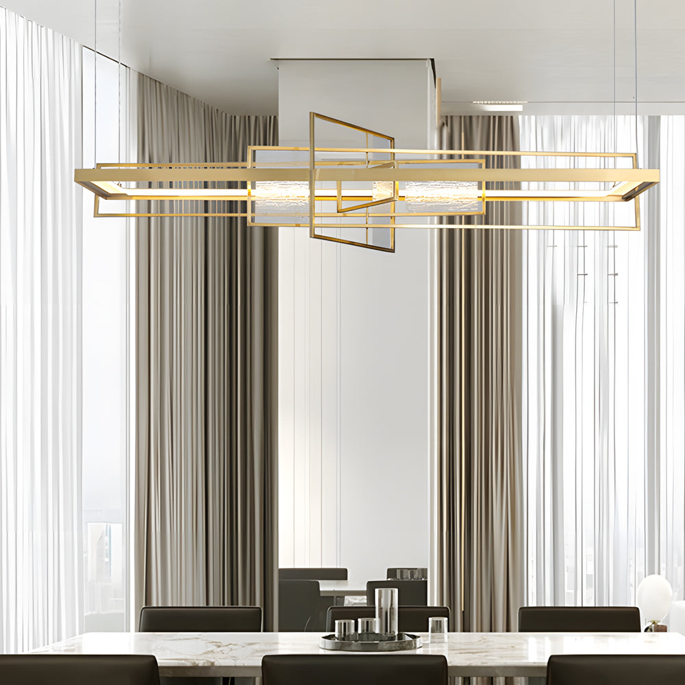 Rectangular Iron Frame Glass LED Chandelier