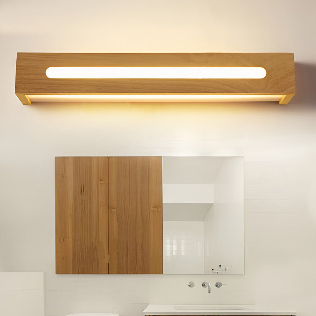 Rectangular Wood Waterproof LED Nordic Wall Lamp Mirror Light Sconces-Lighom