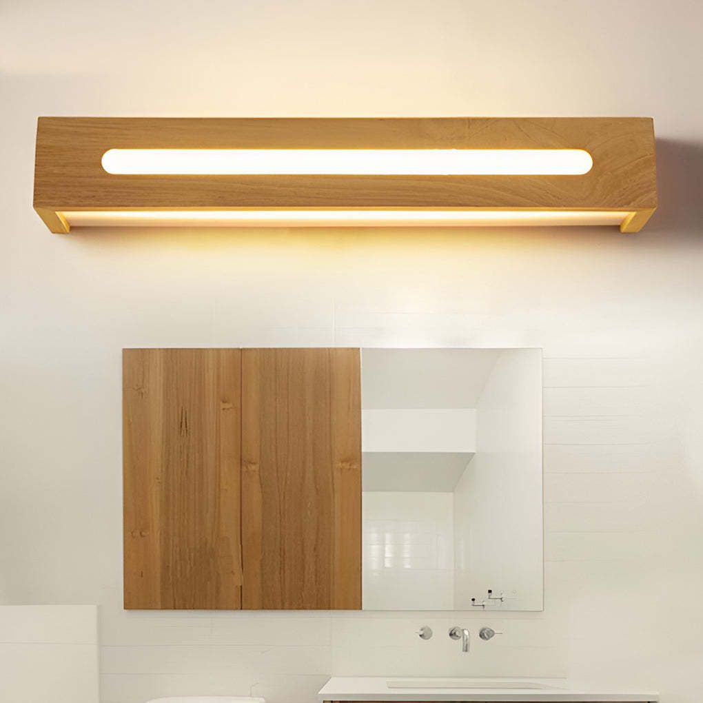 Rectangular Wood Waterproof LED Nordic Wall Lamp Mirror Light Sconces-Lighom