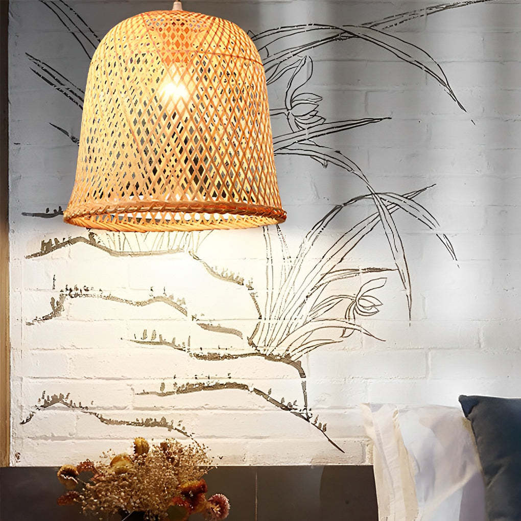 Round Bamboo Hand-Woven Nature Country Pendant Light