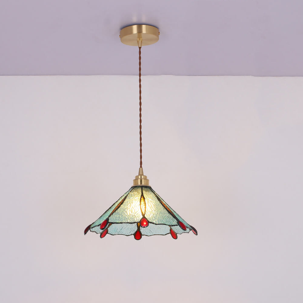 Vintage Tiffany Stained Glass Umbrella Pendant — 220V-240V For UK/AU / Pink