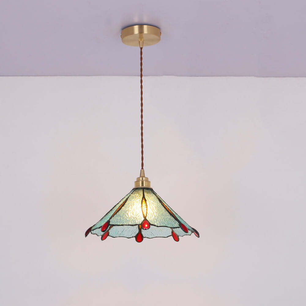 Vintage Tiffany Stained Glass Umbrella Pendant — 220V-240V For UK/AU / Pink