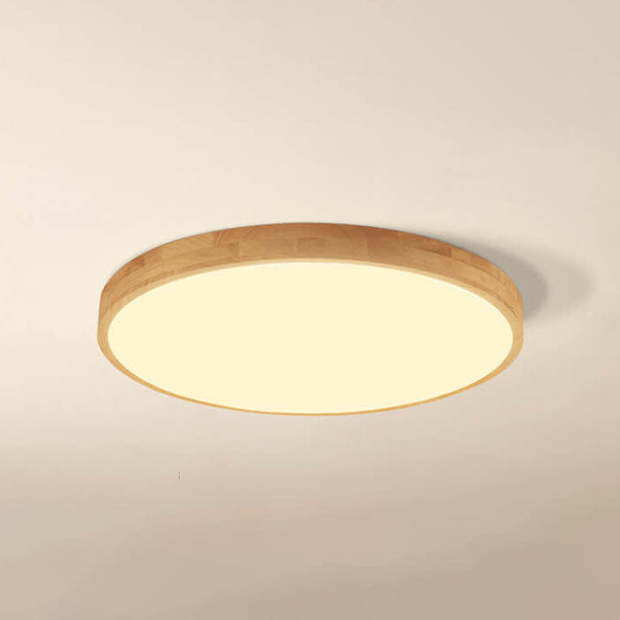 Nordic Solid Wood Round Ultra-Thin LED Flush Mount Light