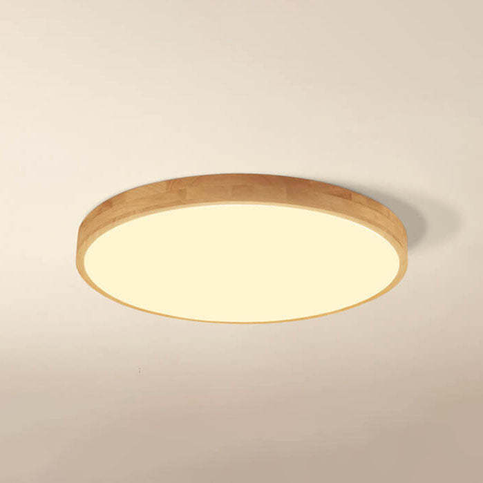 Nordic Solid Wood Round Ultra-Thin LED Flush Mount Light