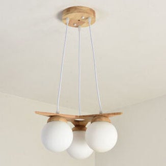 Modern Solid Wood Frosted Glass Ball Chandelier