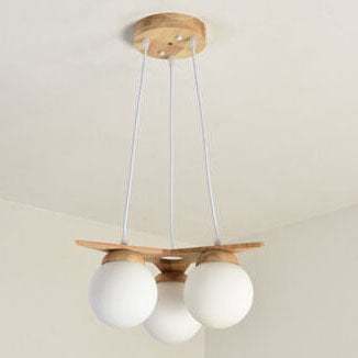 Modern Solid Wood Frosted Glass Ball Chandelier