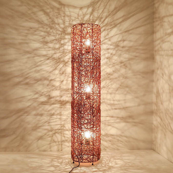 Minimalist Rattan Weaving Column 3-Light Floor Lamp