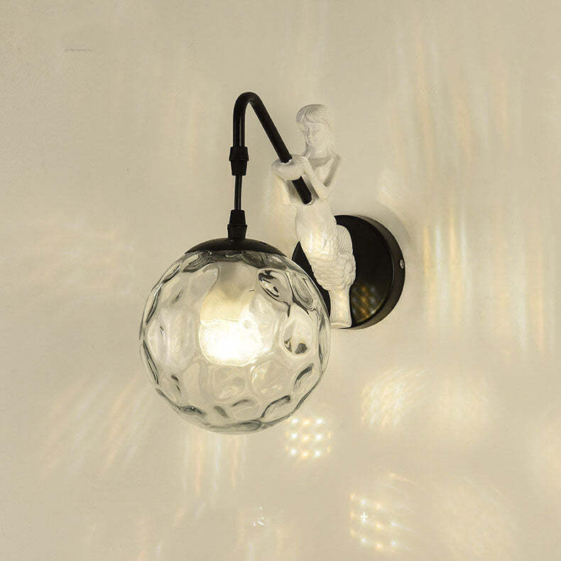 Vintage Rustic Mermaid Orb 1-Light Wall Sconce Lamp