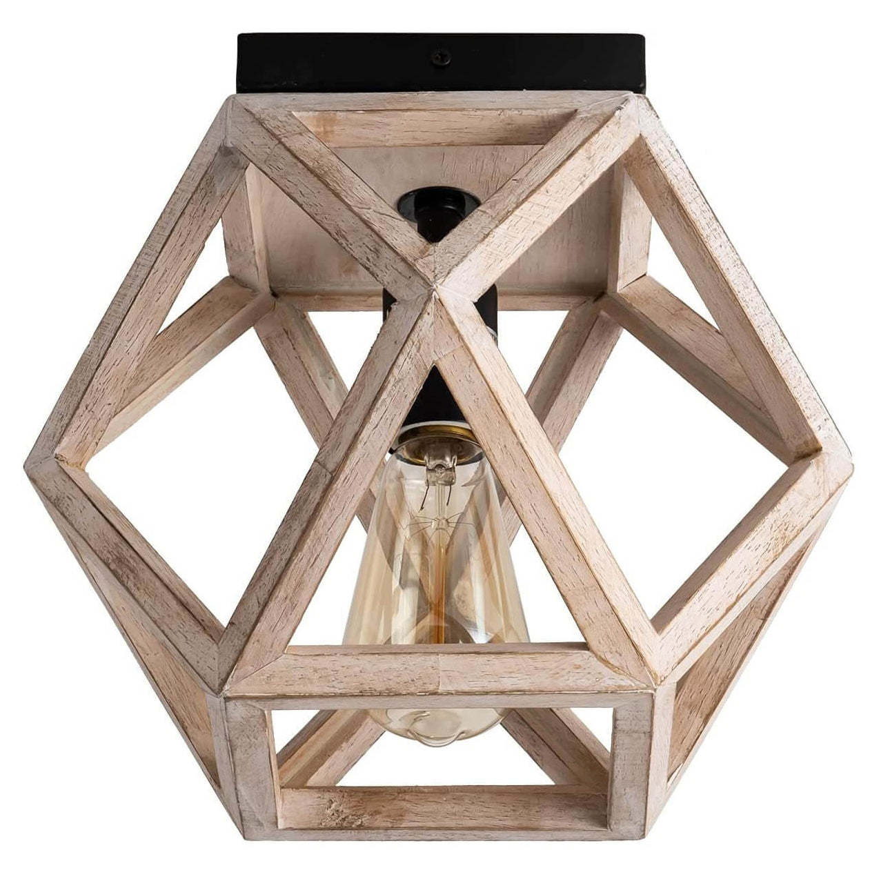 Vintage Aged Wooden Cage Ceiling Light