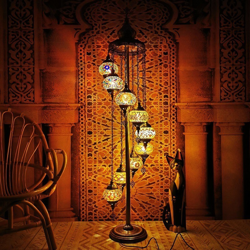 Retro Turkish Moroccan Globe 9-Light Floor Lamp — 110V-120V For US/CA / Floral