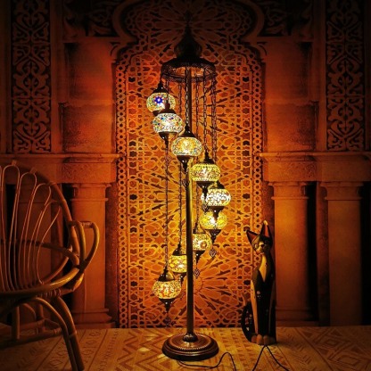 Retro Turkish Moroccan Globe 9-Light Floor Lamp — 110V-120V For US/CA / Floral