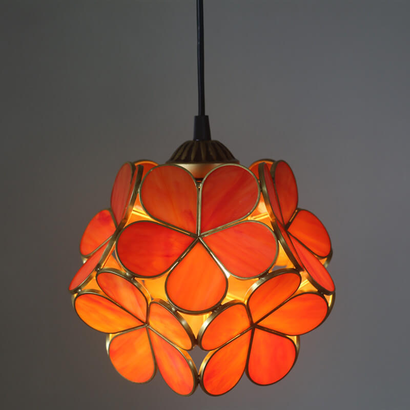 Vintage Stained Glass Petal Pendant Light