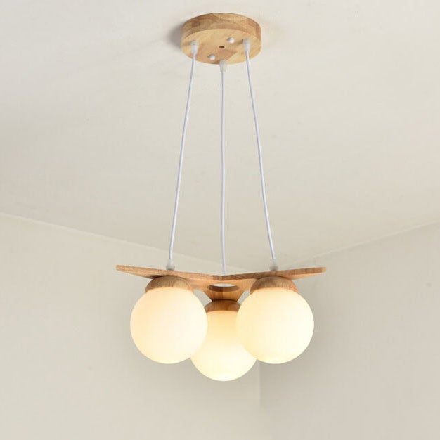 Modern Solid Wood Frosted Glass Ball Chandelier