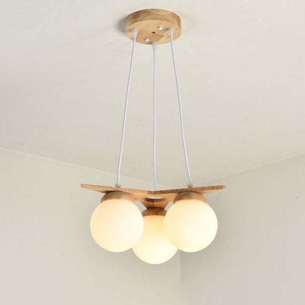 Modern Solid Wood Frosted Glass Ball Chandelier