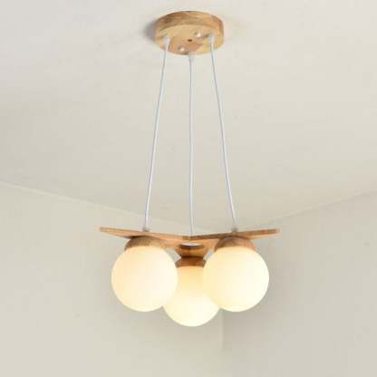 Modern Solid Wood Frosted Glass Ball Chandelier
