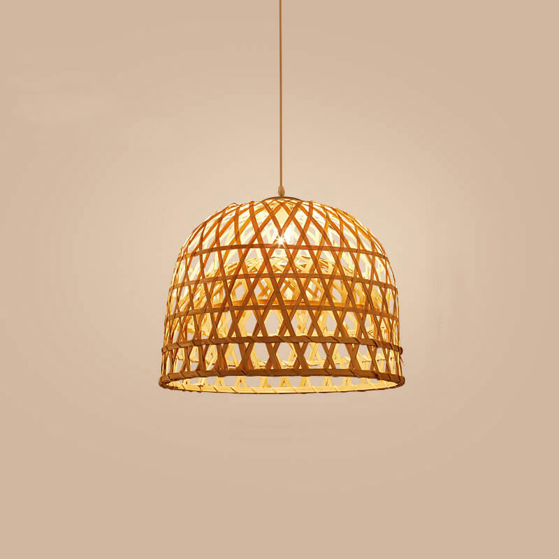 Modern Bamboo Weaving Dome Pendant Light