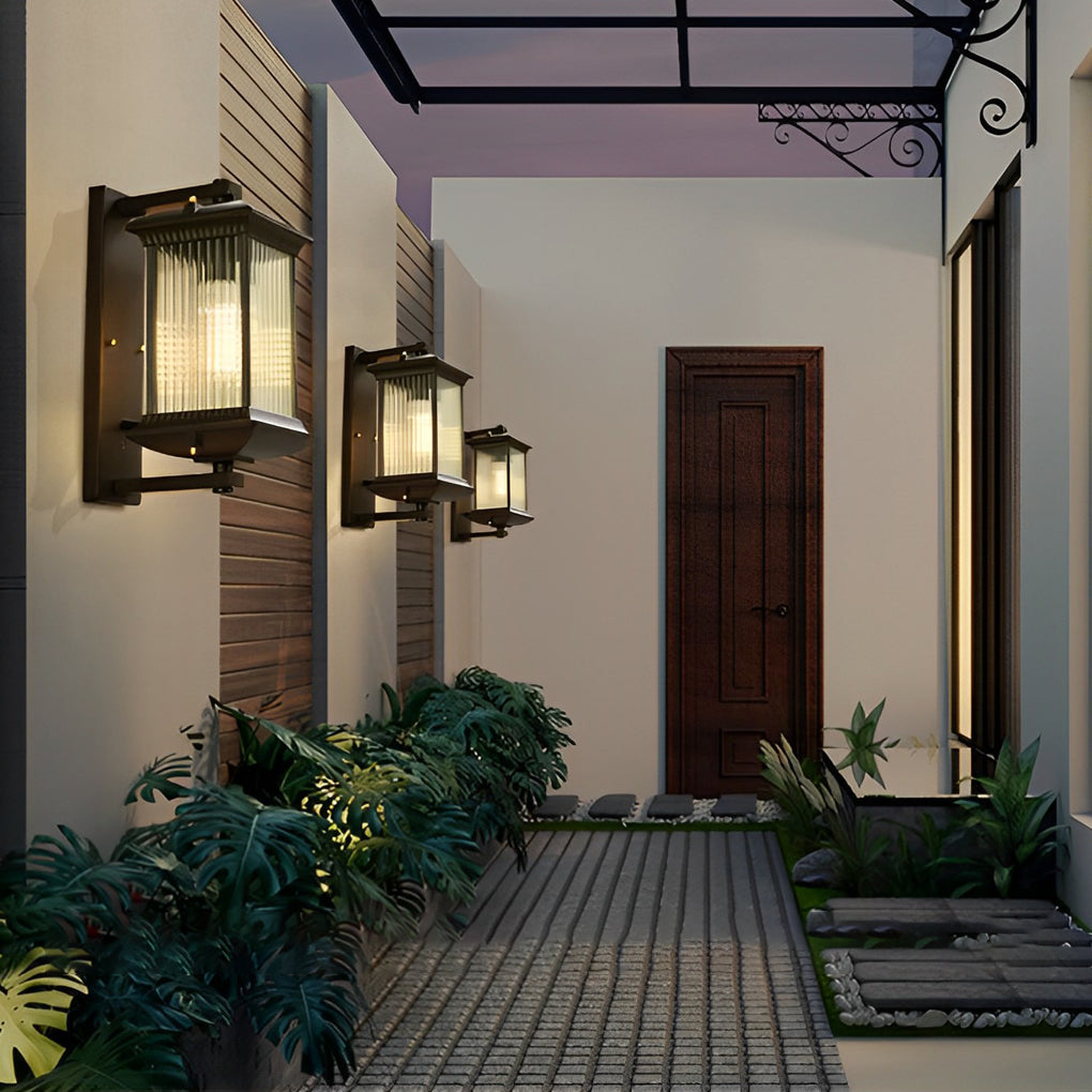 Outdoor Glass Brown Retro Exterior Wall Light