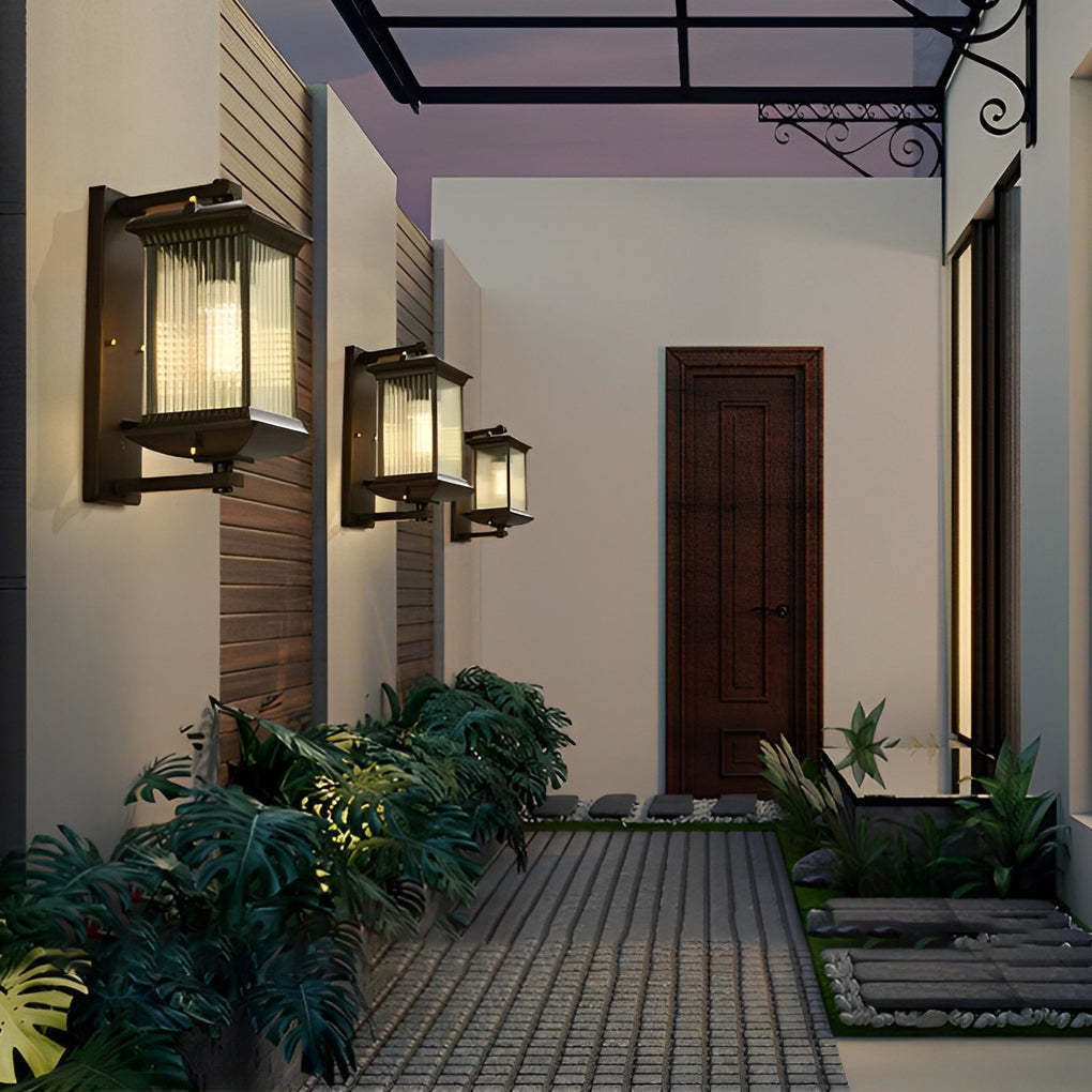 Outdoor Glass Brown Retro Exterior Wall Light