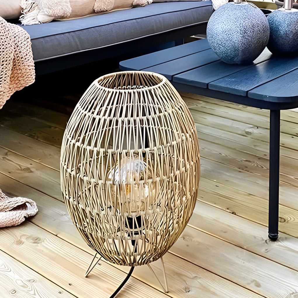 Spaceship Lighting Handmade Rattan Oval Cage Waterproof Outdoor Floor Lamp-Lighom