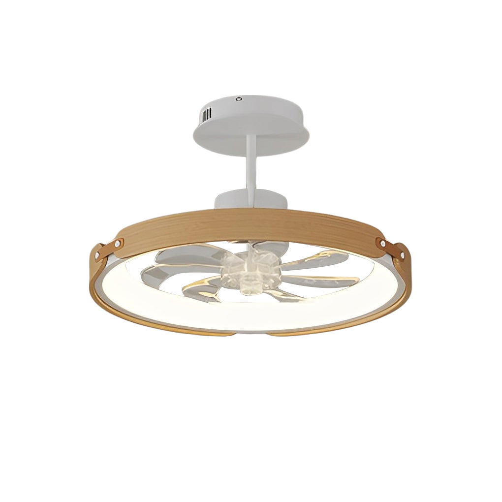 Round Wood LED 3 Step Dimming App Control Modern Bladeless Ceiling Fans-Lighom