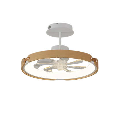 Round Wood LED 3 Step Dimming App Control Modern Bladeless Ceiling Fans-Lighom