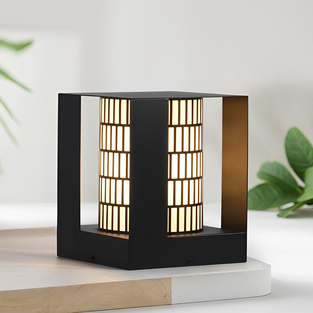 Square Lantern Waterproof LED Black Modern Backyard Landscaping Lights-Lighom