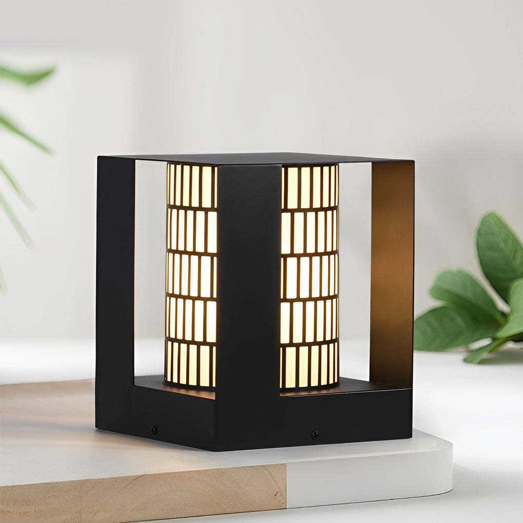 Square Lantern Waterproof LED Black Modern Backyard Landscaping Lights-Lighom