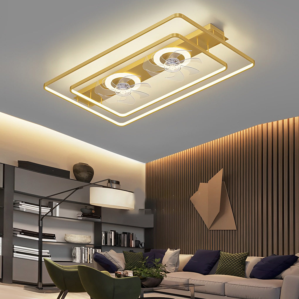 Rectangular LED Two-Fan Nordic Bladeless Fan — Gold