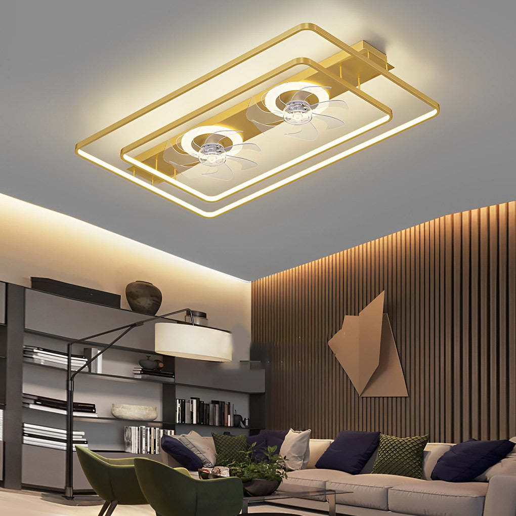 Rectangular LED Two-Fan Nordic Bladeless Fan — Gold