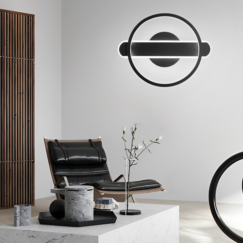 Black modern circular strip wall sconces — Warm White (3000K) / White