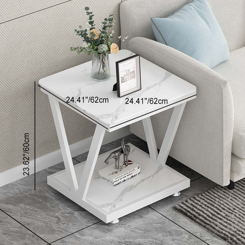 Modern Square Steel 2-Tier End Table — Dark Gray Table Top + Black Frame
