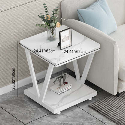 Modern Square Steel 2-Tier End Table — Dark Gray Table Top + Black Frame