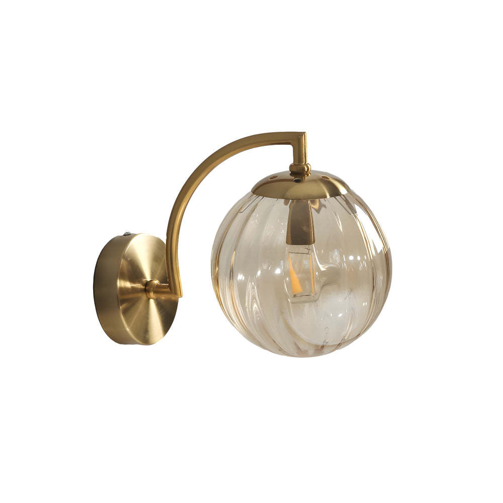 Curved Arm Rib Glass Ball Wall Sconce