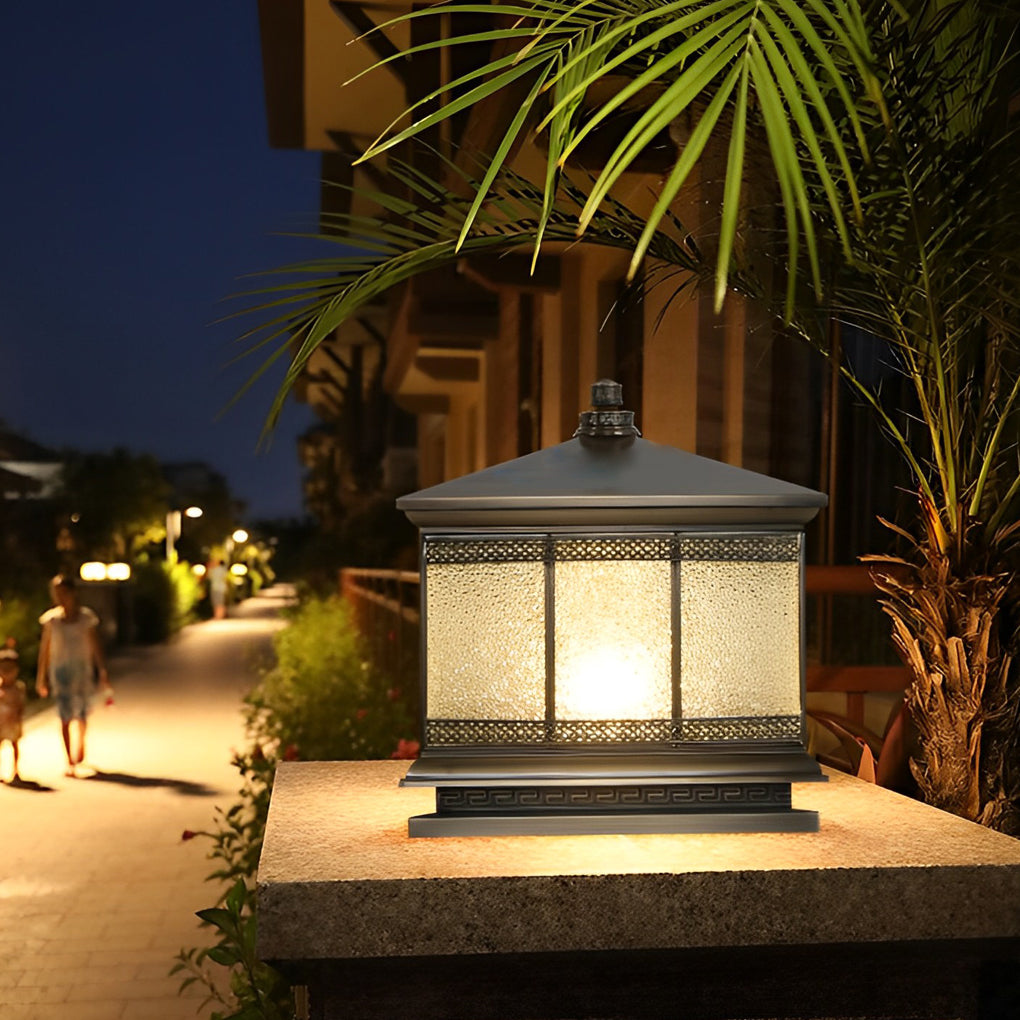 Lighom modern four-step retro bronze outdoor post lights in metal — 10"X10"X13" / Solar / Set of 2