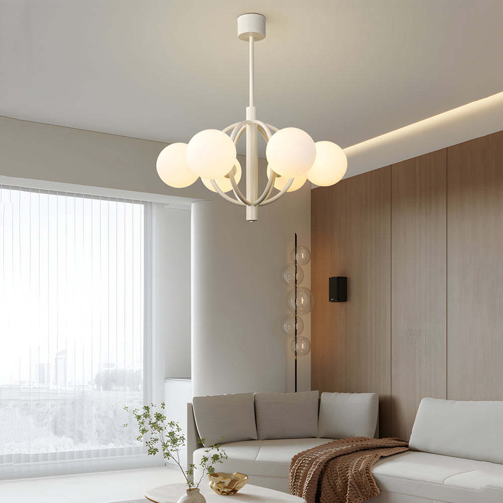 Midcentury Beige Glass Sphere Chandelier