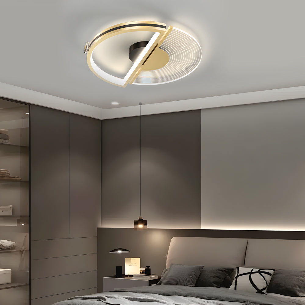 White synthetic round semi-flush mount light - leather — 19.7" Diameter