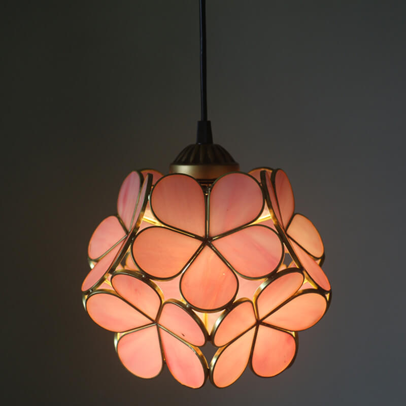 Vintage Stained Glass Petal Pendant Light