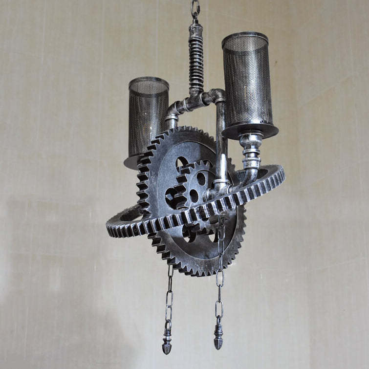 Vintage Industrial Iron Gear Chandelier
