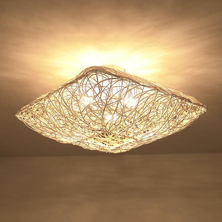 Modern Rattan Nest Square 3-Light Flush Ceiling Light