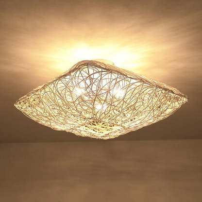 Modern Rattan Nest Square 3-Light Flush Ceiling Light
