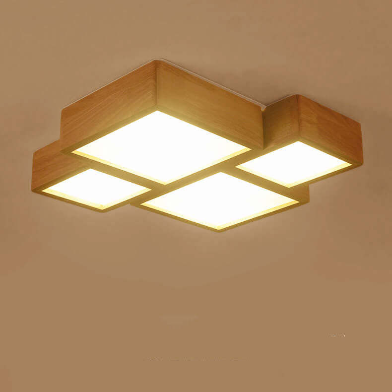 Nordic Solid Wood Square LED Flush Mount Light