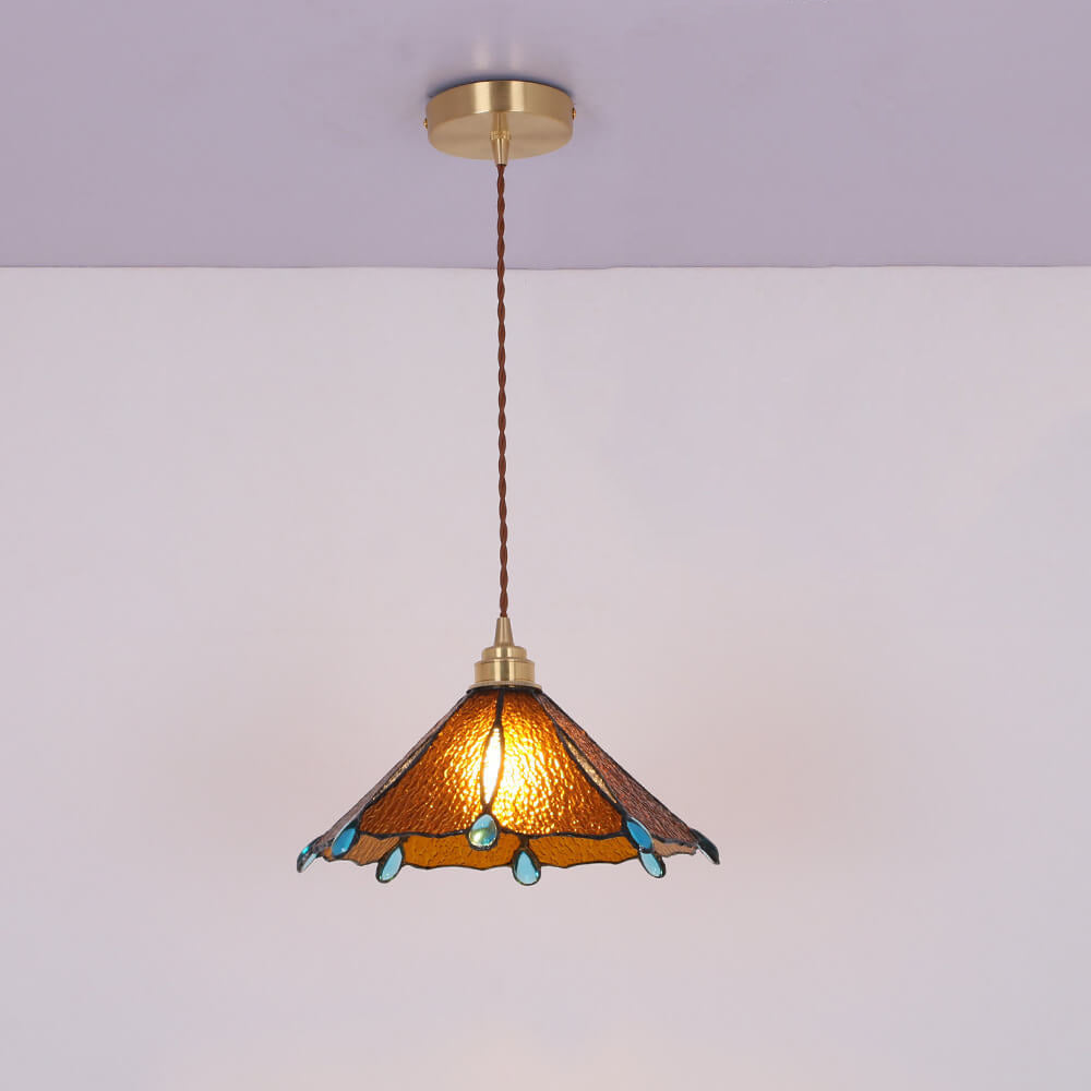 Vintage Tiffany Stained Glass Umbrella Pendant — 220V-240V For UK/AU / Sky Blue
