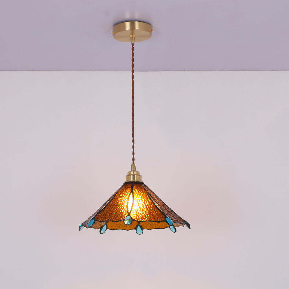 Vintage Tiffany Stained Glass Umbrella Pendant — 220V-240V For UK/AU / Sky Blue
