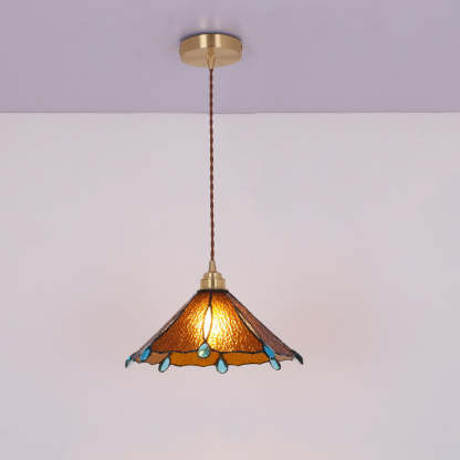 Vintage Tiffany Stained Glass Umbrella Pendant — 220V-240V For UK/AU / Sky Blue