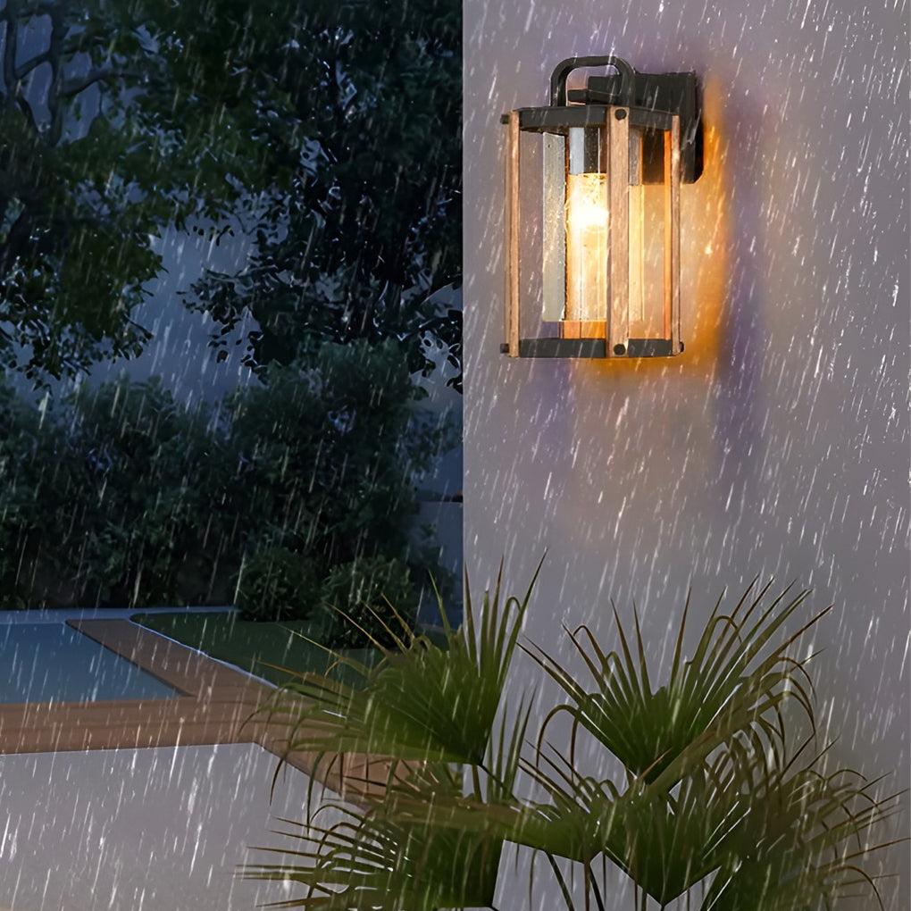 Lantern Shaped Waterproof Glass Black Industrial Outdoor Wall Sconce Lighting-Lighom